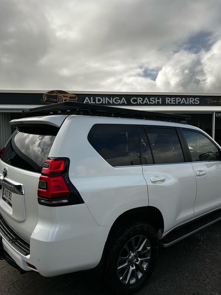 The finished Toyota Land Cruiser Prado outside the Aldinga Crash Repairs workshop